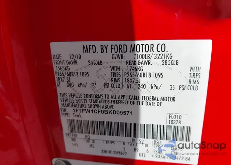 2011 Ford F-150 Xlt z USA, uszkodzony, nr VIN 1FTFW1CF0BKD09571